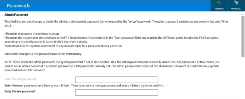 戴尔 BIOS Admin Password