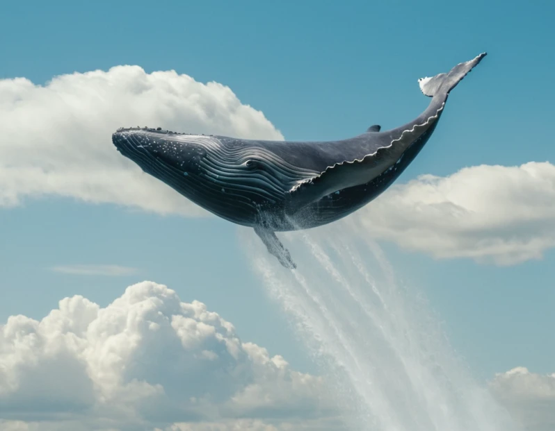 Fooocus 生成的蓝鲸飞在空中的图