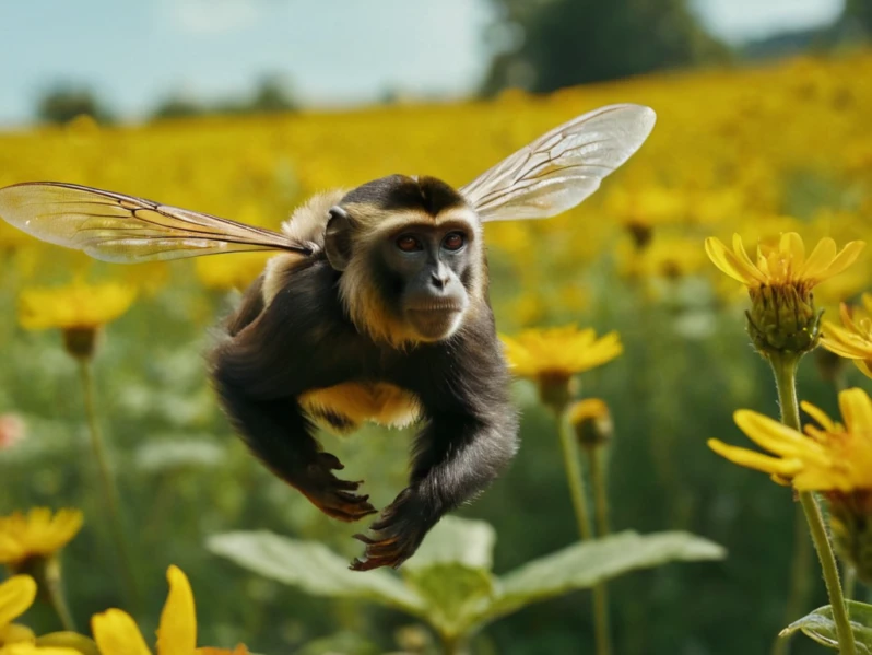 Fooocus 画图：长者蜜蜂翅膀的猴子