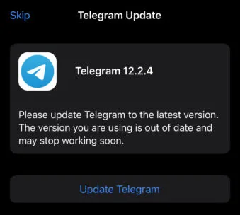 Telegram（电报）要求更新到 12.2.4 版本
